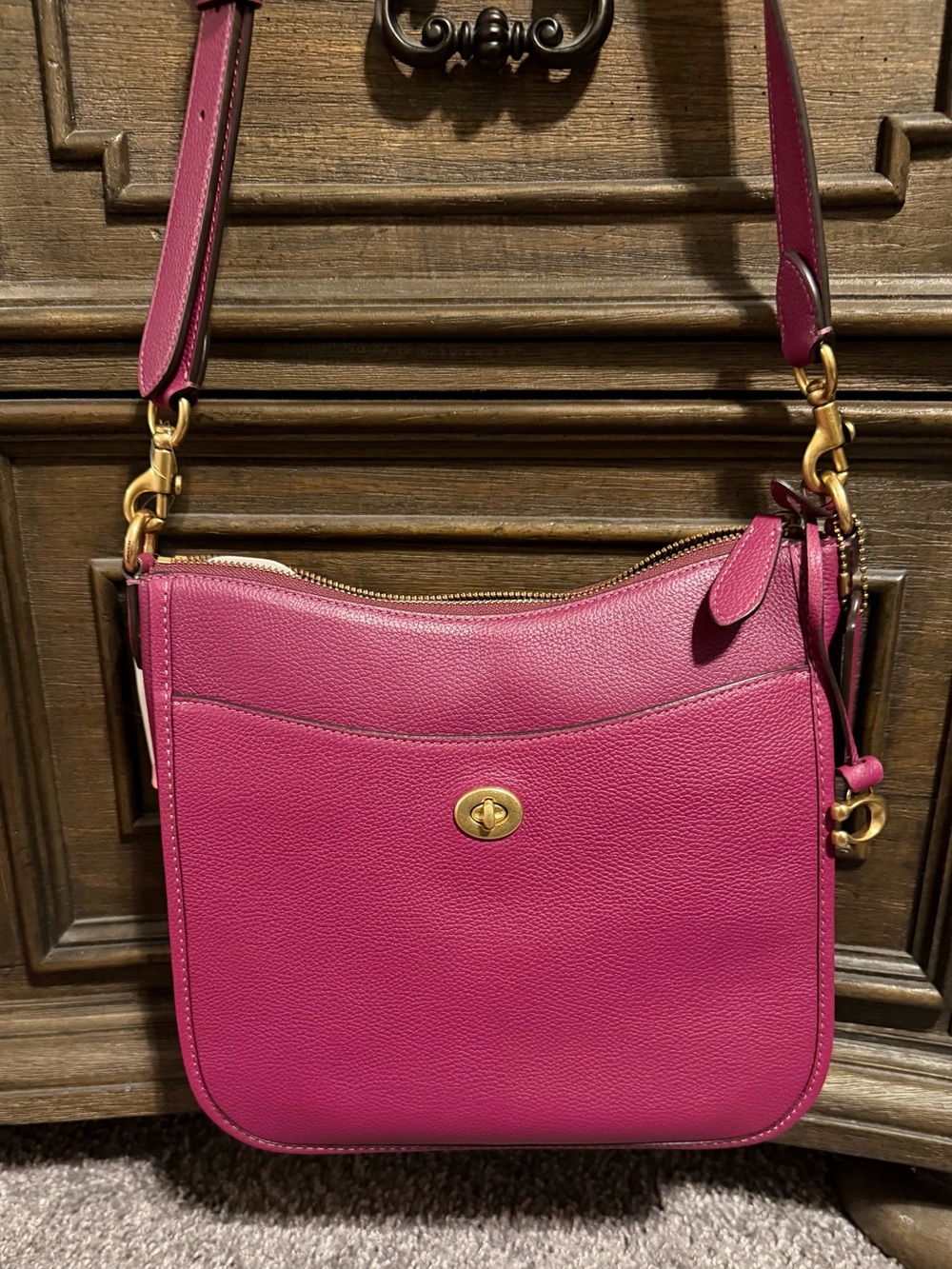 Coach Pebble Leather Chaise Crossbody in Deep Plum New with Tags